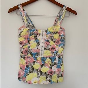 Free people pink yellow blue flower tank top
